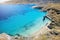 Elevated view to the popular Beach Tis Grias to Pidima with clean, turquoise sea