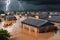 Elevated View of a Village Partially Submerged Under Muddy Floodwaters: Rooftops Peering Above the Serene Surface