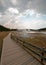 Elevated walkway leading to Firehole Lake in the Lower Geyser Basin in Yellowstone National Park in Wyoming USA