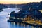 Elevated wide shot of Bairro da Ribeira in Porto during a beautiful twilight