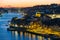 Elevated wide shot of Bairro da Ribeira in Porto during a beautiful twilight