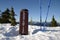 A elevation sign in snow mountain