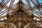 Elevator shaft on the eiffel tower in a wide angle shot.