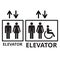 Elevator signs and elevator sign for disable person on a white background