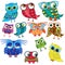 Eleven cartoon amusing owls