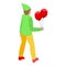 Elf with balloons icon isometric vector. Jubilant elfin character