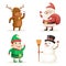 Elf Deer Snowman Santa Claus Cartoon Characters Christmas New Year Icons Set Flat Design Vector Illustration