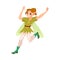 Elf and Fairy Girl Character with Wings and Green Costume Run Vector Illustration