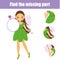 Elf fairy girl. Puzzle for toddlers. Find missing part of picture. Educational game for children and kids