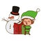 Elf with gifts boxs and snowman avatar character