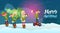 Elf Group Ride Electric Scooter Christmas Holiday Happy New Year Greeting Card