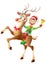 Elf riding reindeer with christmas bell isolated