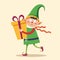 Elf in rush to deliver gift box to child Christmas