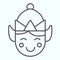 Elf thin line icon. Santa tiny helper person smilling face with hat. Christmas vector design concept, outline style