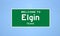 Elgin, Texas city limit sign. Town sign from the USA.
