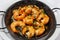 Elicious prepared shrimps in the pan