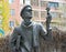 ELISTA, RUSSIA - APRIL 22, 2017: Fragment of the monument to Ostap Bender with a chess horse in his hand. Kalmykia