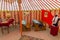 ELISTA, RUSSIA - JUNE 27, 2018: Interior of a school yurt in the Ethnical village museum of Kalmyk culture Bumbin Orn in