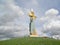 ELISTA, RUSSIA. View of a monument `The gold rider` in the spring afternoon