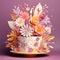 Elite decorated cake with a mix of paper cut flowers,many levels. Big stylish cake with candle, weddings, Valentine, birthdays and