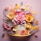Elite decorated cake with a mix of paper cut flowers,many levels. Big stylish cake with candle, weddings, Valentine, birthdays and