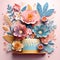 Elite decorated cake with a mix of paper cut flowers,many levels. Big stylish cake with candle, weddings, Valentine, birthdays and