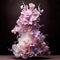 Elite wedding cake with a mix of fresh flowers, many levels, on a light background with space for text. Big stylish wedding cake.