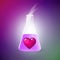 Elixir of Love background. Love chemistry. Set of hearts. Test tube with love fluid.