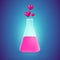 Elixir of Love background. Love chemistry. Set of hearts. Test tube with love fluid.