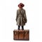 Elizabeth In Rustic Winter Coat With Suitcase On White Background