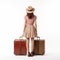 Elizabeth With Suitcase: Vintage Americana Style In Contrast-focused Photo