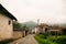 Elizondo, Navarre, Spain - August 24 2023 - view of the square in the town of Elizondo, capital of the Baztan Valley.