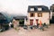 Elizondo, Navarre, Spain - August 24 2023 - view of the square in the town of Elizondo, capital of the Baztan Valley.