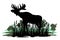 Elk with big antlers male. Silhouette picture. Animals in wild. Reeds graze in swamp. Overgrown river bank. Isolated on