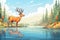 an elk sipping water from a crystal clear forest lake