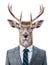 elk wearing suit and tie. Isolated on transparent background, no background, cutout.