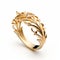 Elke: Meticulous Fantasy Gold Leaf Ring With Diamond Accents