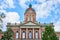 Elkhart County courthouse on blue sky day with fluffy white clouds, law and order, summer day, IN