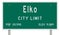 Elko road sign showing population and elevation
