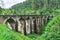 Ella, Sri Lanka, November 26, 2019: Panorama of the Nine Arched Bridge, located in the deep jungle of Demodara, in cloudy weather