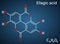 Ellagic acid, C14H6O8 molecule. It is natural phenol antioxidant, dietary supplement. Structural chemical formula on the dark blue