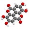 Ellagic acid dietary supplement molecule. 3D rendering.  Atoms are represented as spheres with conventional color coding: hydrogen