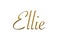 Ellie - Female name . Gold 3D icon on white background. Decorative font. Template, signature logo.