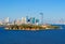 Ellis Island, New York skyline.