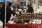 Elmira Canada, April 06 2019: Various maple syrup related goods for sale at a vendors booth. The maple syrup festival draws in