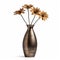 Elongated Metal Vase With Three Flowers Dark Bronze And Black