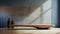 Elongated Wooden Bench In Room Space With Serene Distillation Of Forms