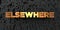 Elsewhere - Gold text on black background - 3D rendered royalty free stock picture