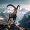 Elusive Beauty: Pyrenean Ibex by the Snowy Stream.