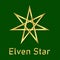 Elven star icon. Magician star symbol in gradient gold color. Star seven pointed isolated on green background. Heptagram symbol